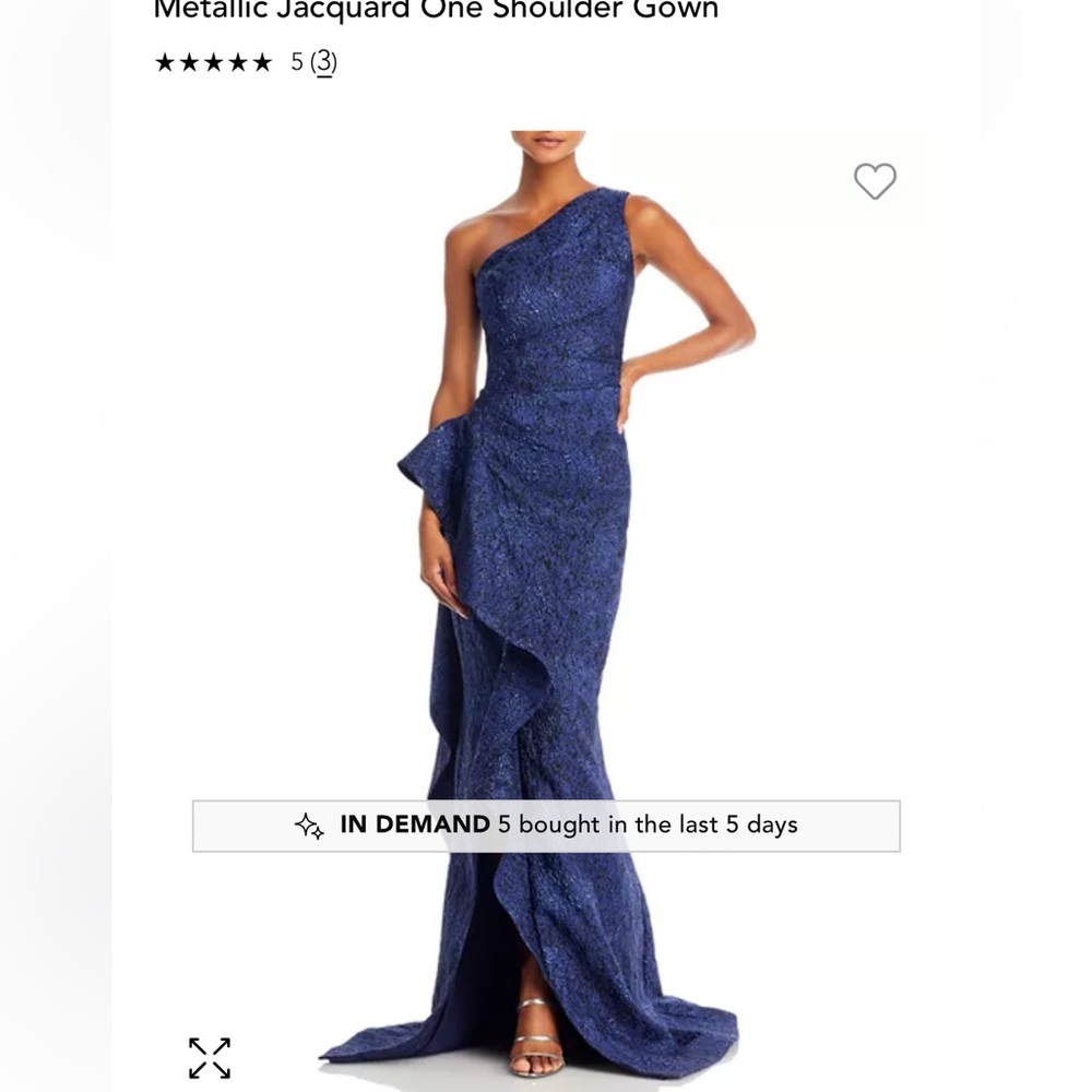 Teri Jon by Rickie Freeman JACQUARD ONE SHOULDER SIDE RUFFLE GOWN size 10